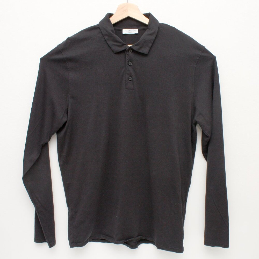 Selected Homme Identity Men's Long Sleeve Polo Shirt Collared Black Large Cotton
